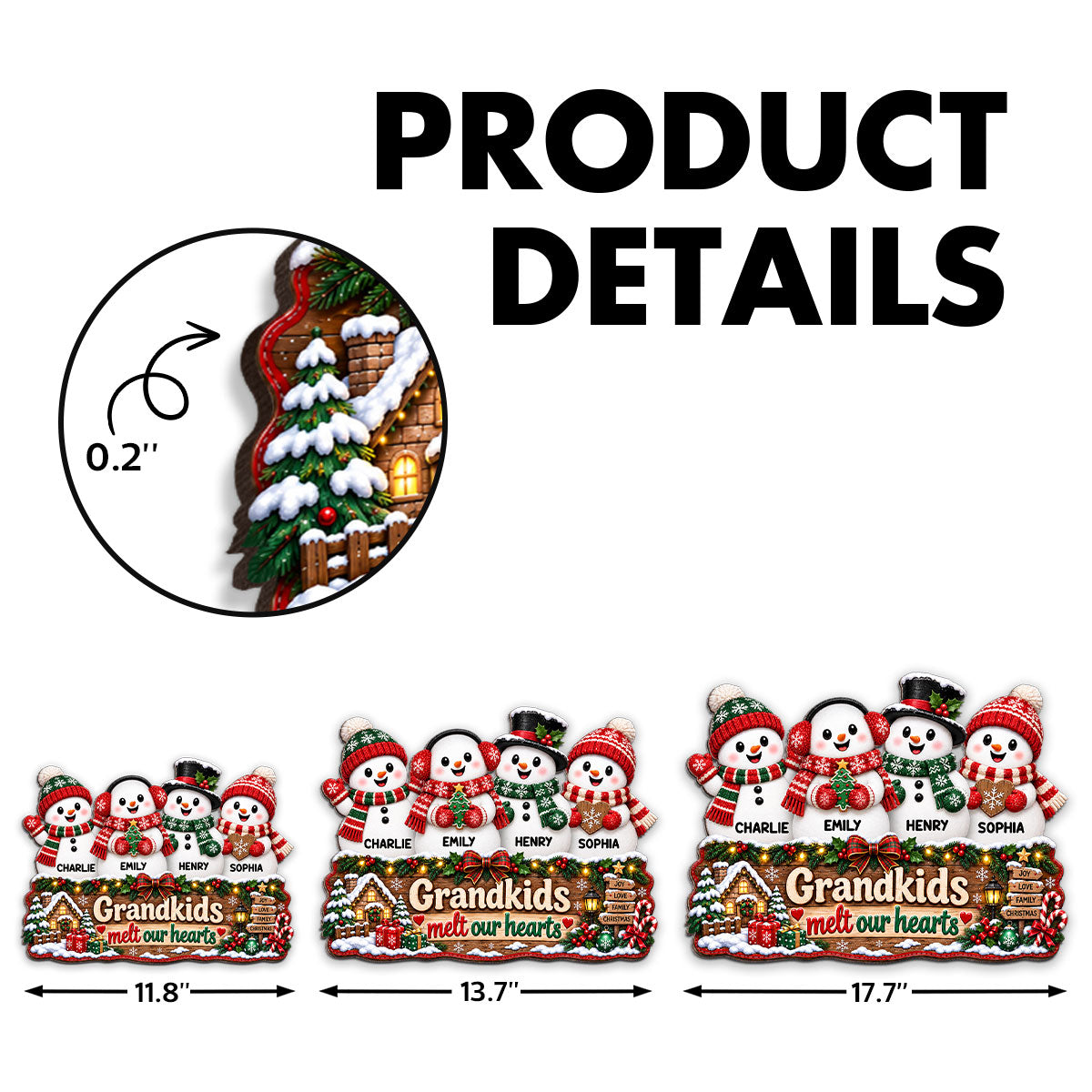 Christmas Snowman Grandkids Melts Our Hearts - Personalized Wood Sign - Christmas Decor, Door Sign For Grandparents