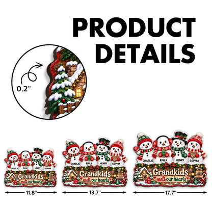 Christmas Snowman Grandkids Melts Our Hearts - Personalized Wood Sign - Christmas Decor, Door Sign For Grandparents