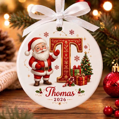 🎅 Personalized Santa Initial Ornament – Custom Name Christmas Ornament 🎄✨