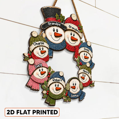 Grandpa Grandma Snowman Wreath - Personalized Wood Sign - Christmas Decoration For Porch, Window, Door