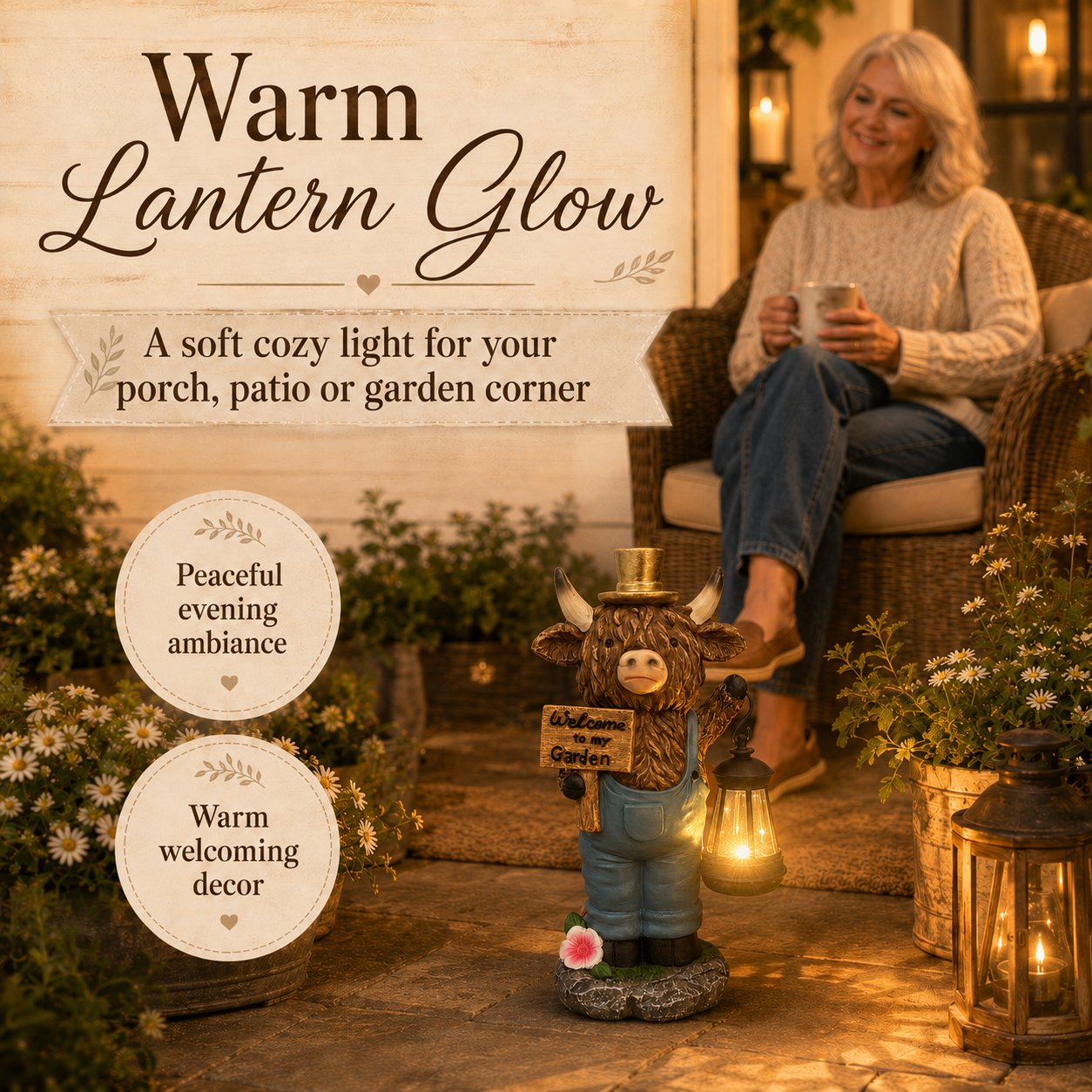 🐂Handcrafted Highland Cow Solar Garden Lantern Statue