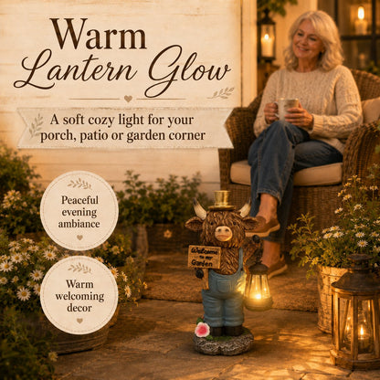 🐂Handcrafted Highland Cow Solar Garden Lantern Statue
