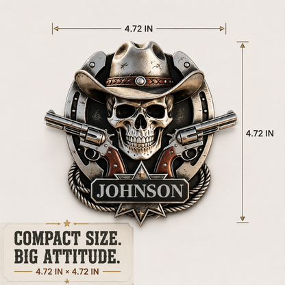Personalized "Outlaw" Cowboy Skull Metal Emblem | Custom Badge for Truck, Jeep & SUV 🤠💀