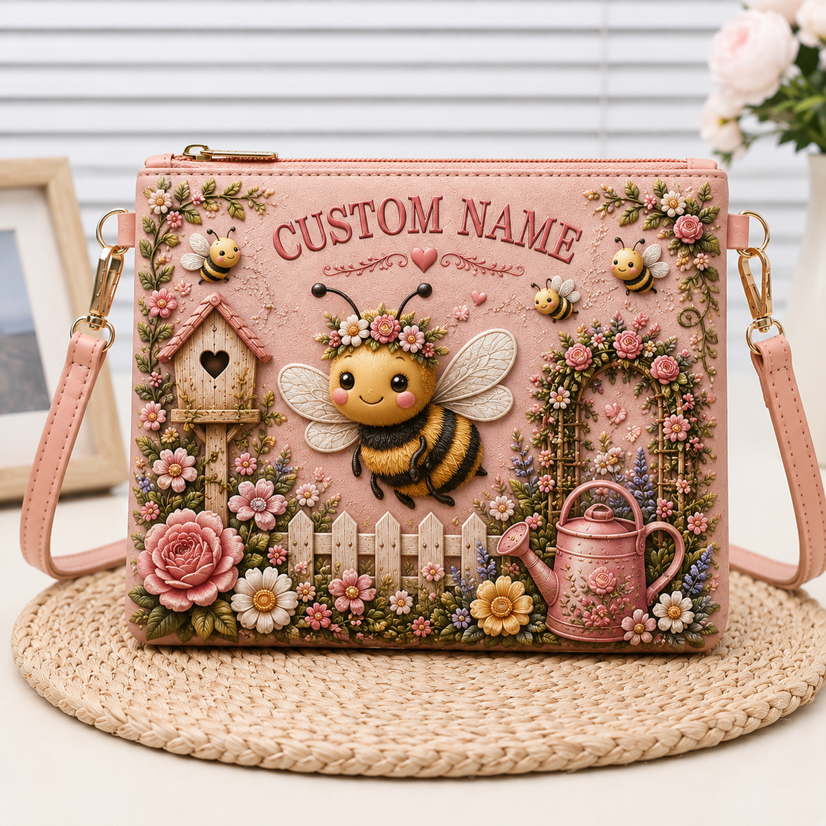 🌸 Personalized Floral Garden Embossed Animal Shoulder Bag – Best Gift For You
