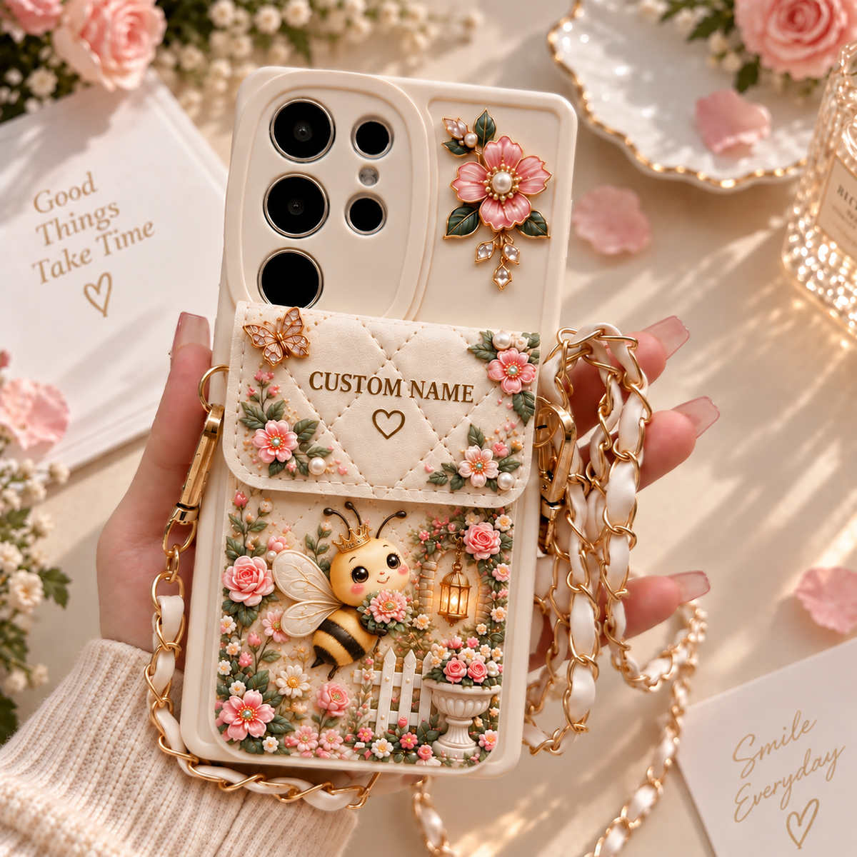 🌸 Personalized Garden Samsung Phone Case – Custom Name Floral Crossbody Case