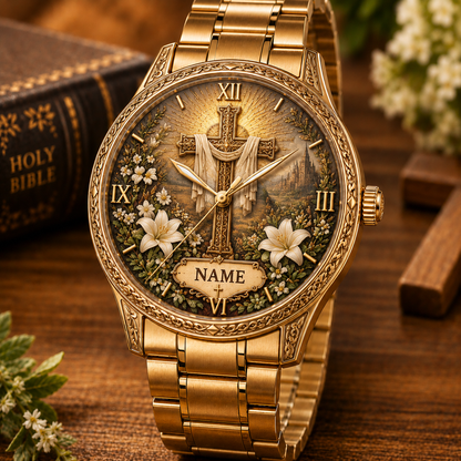 ✝️ Personalized Christian Watch – Custom Name Faith-Inspired Gold Watch