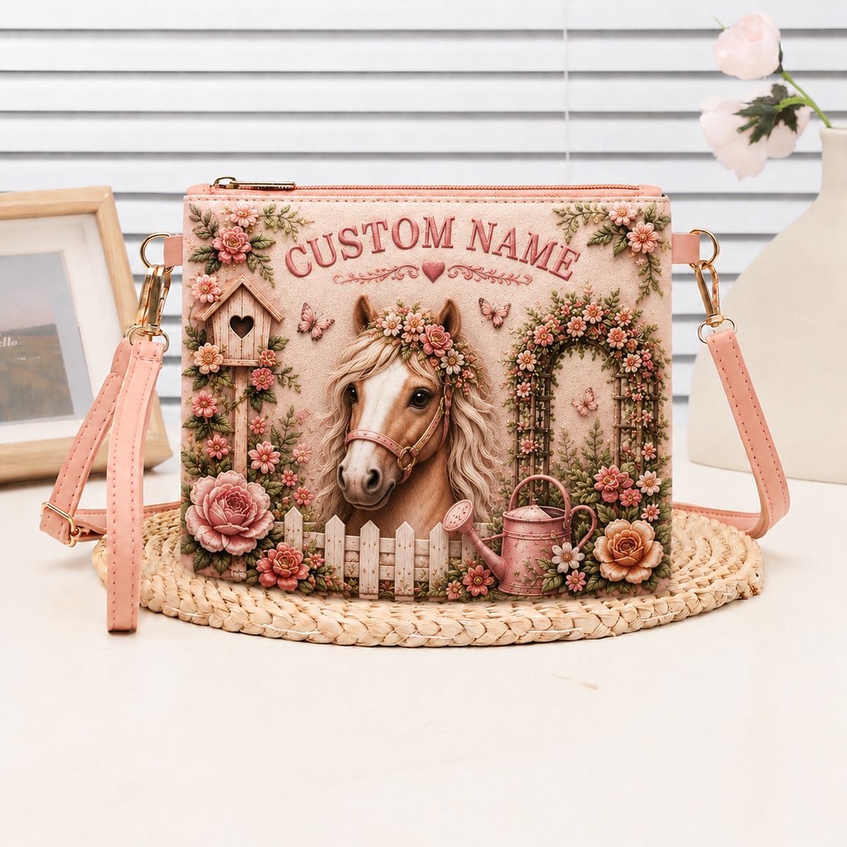 🌸 Personalized Floral Garden Embossed Animal Shoulder Bag – Best Gift For You