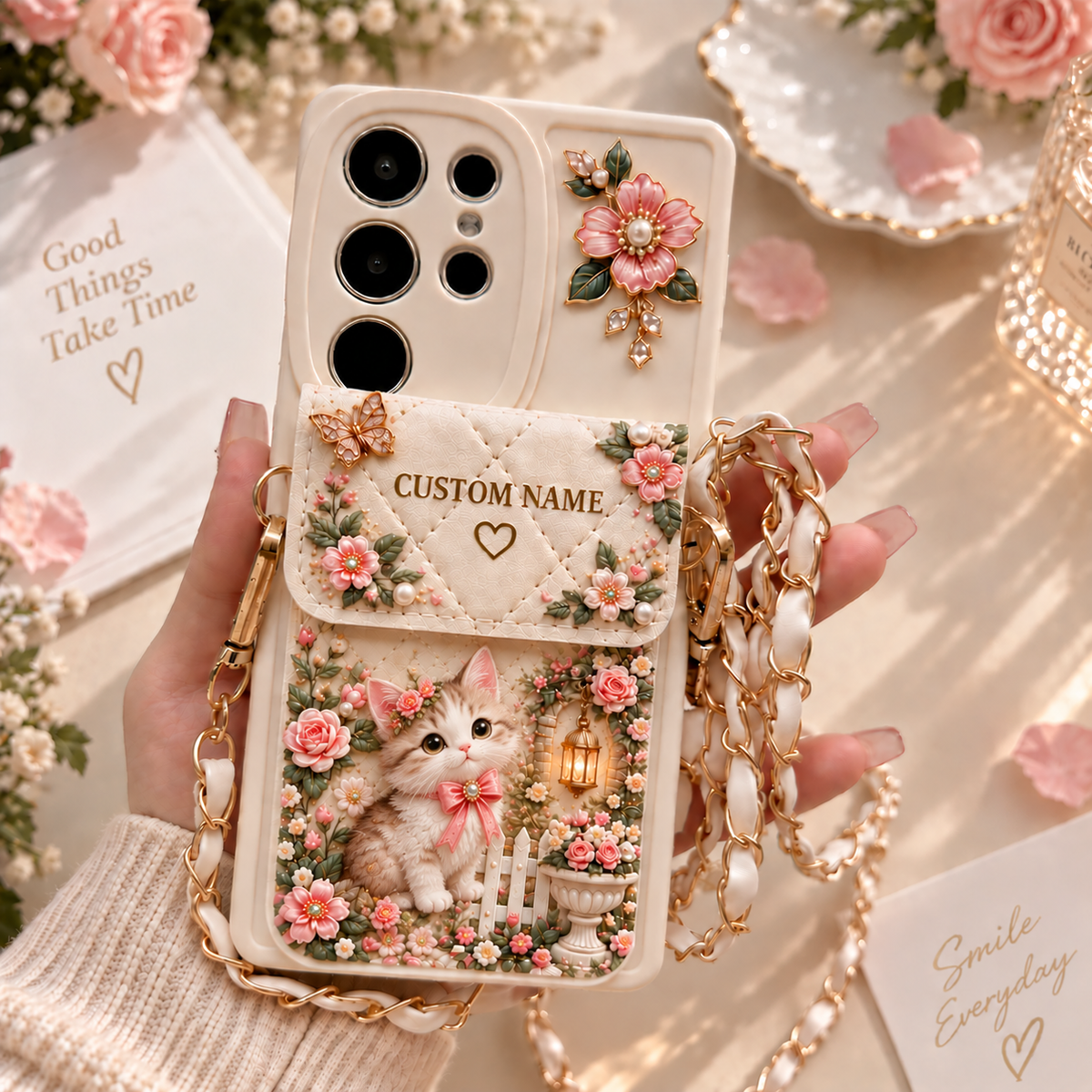 🌸 Personalized Garden Samsung Phone Case – Custom Name Floral Crossbody Case