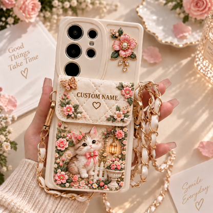 🌸 Personalized Garden Samsung Phone Case – Custom Name Floral Crossbody Case
