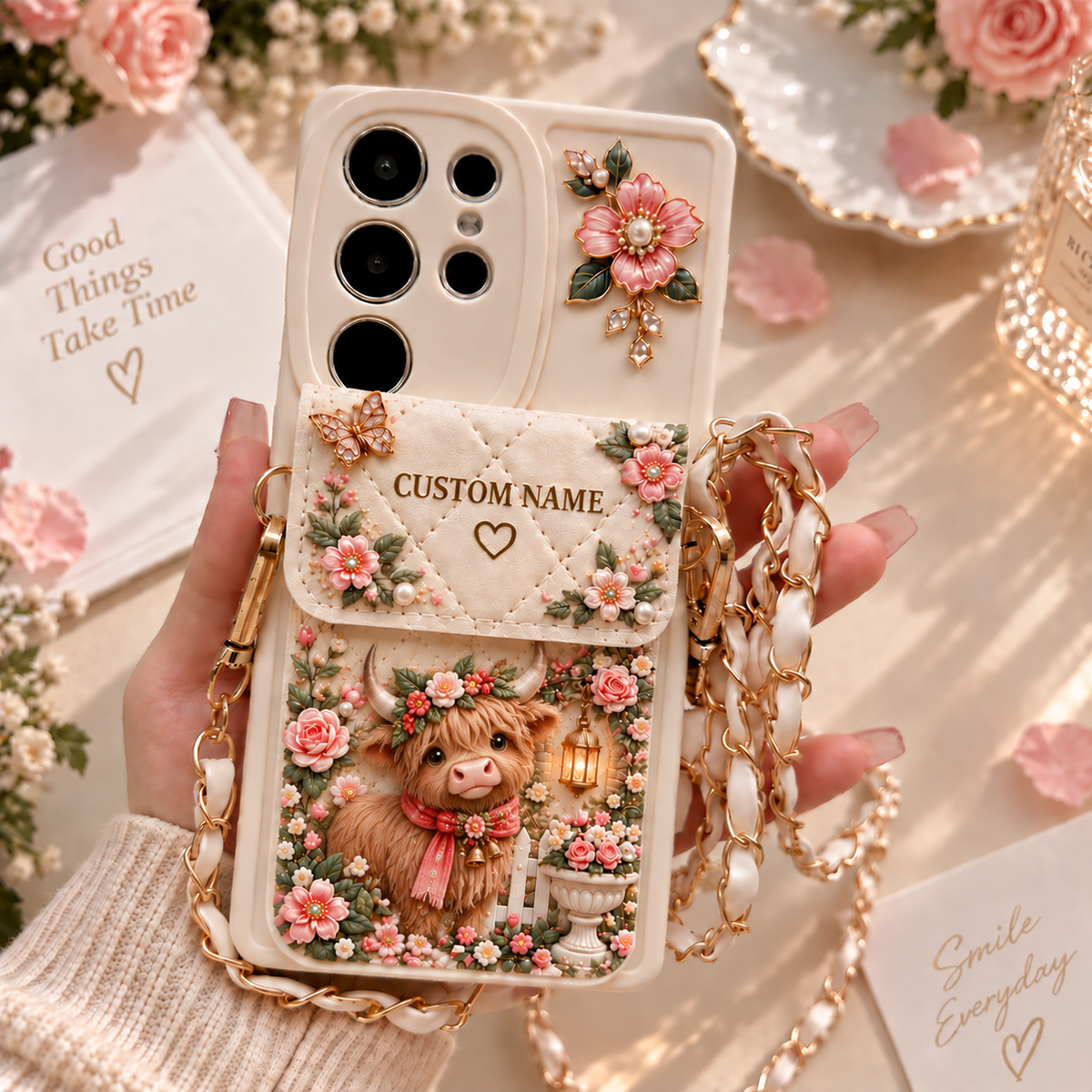 🌸 Personalized Garden Samsung Phone Case – Custom Name Floral Crossbody Case