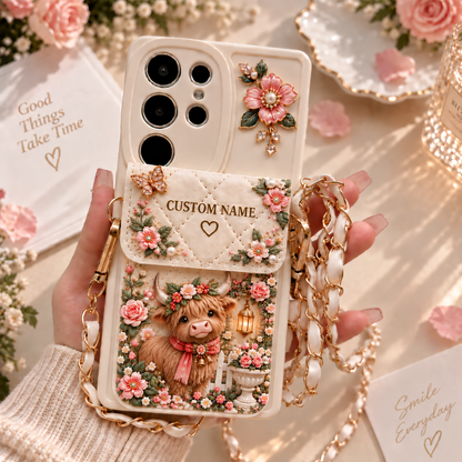 🌸 Personalized Garden Samsung Phone Case – Custom Name Floral Crossbody Case