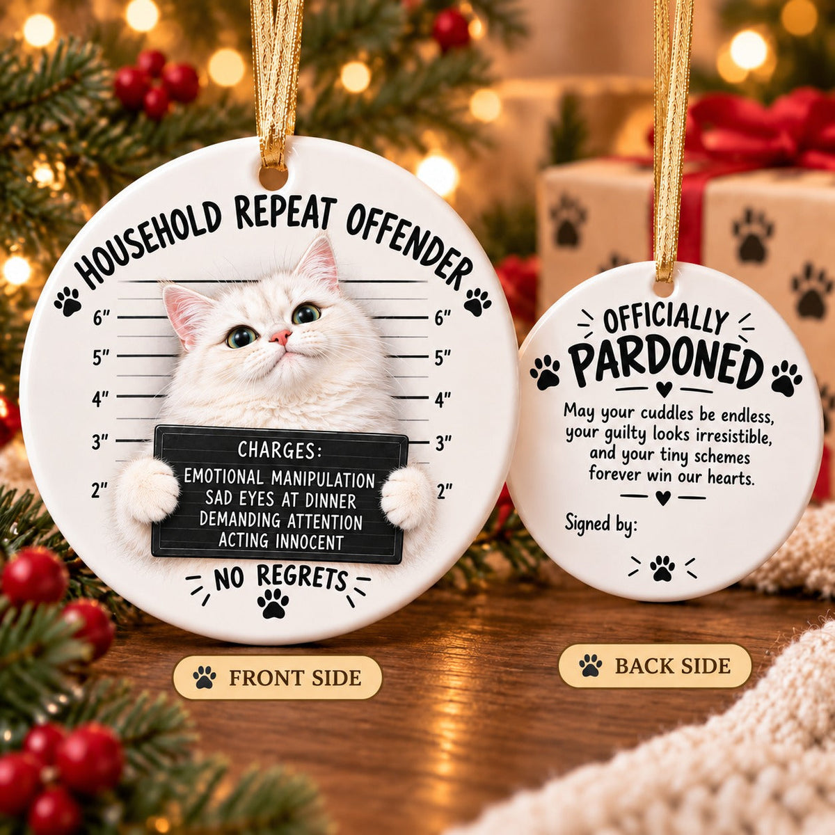 😼Customizable Name Cat Mugshot Ornament Collection