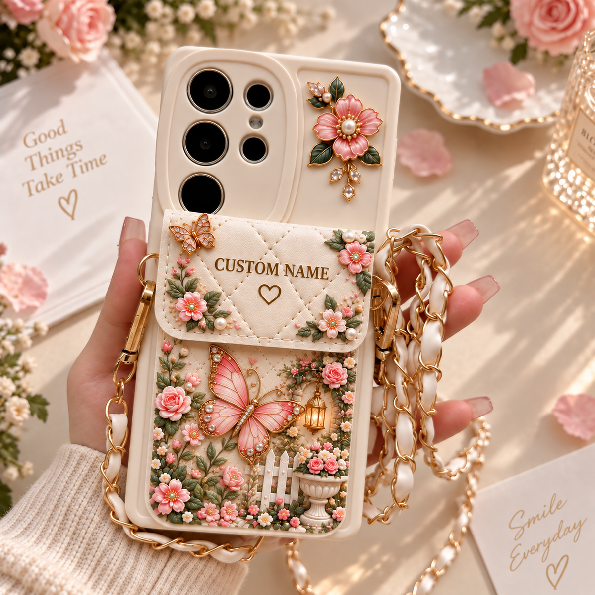 🌸 Personalized Garden Samsung Phone Case – Custom Name Floral Crossbody Case