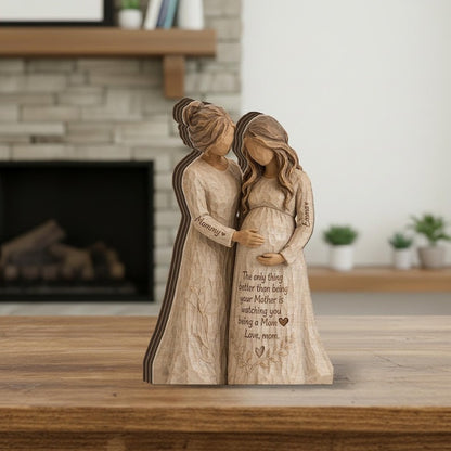 Personalized Pregnant Mom Figurine, Mother Daughter Sculpture