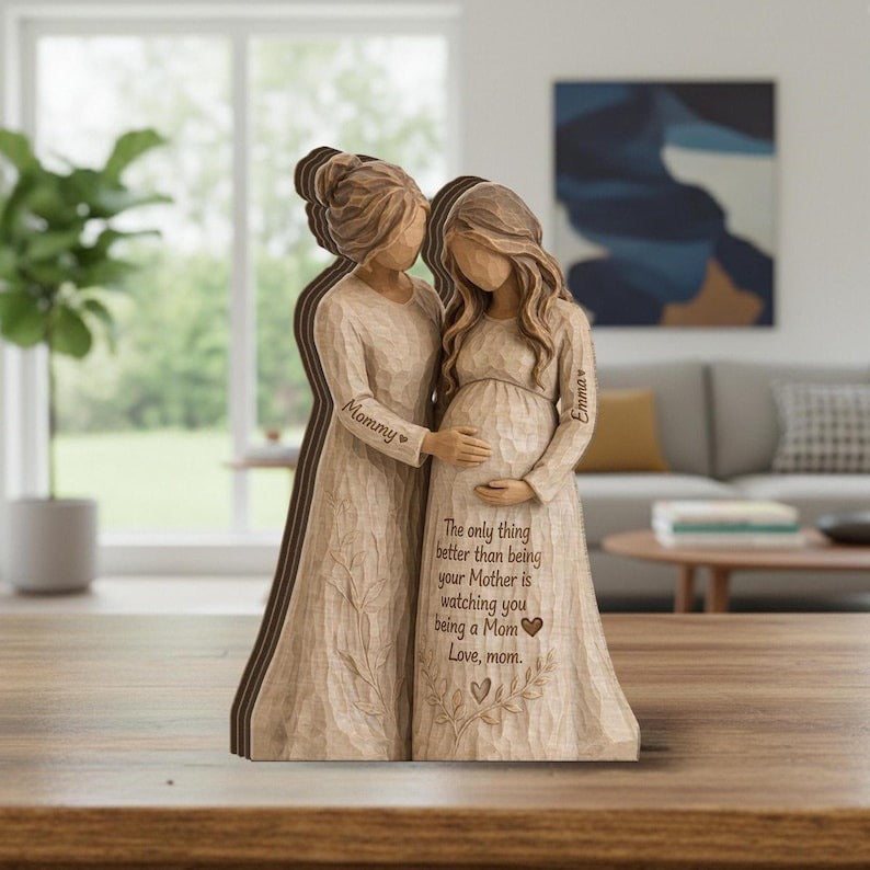 Personalized Pregnant Mom Figurine, Mother Daughter Sculpture