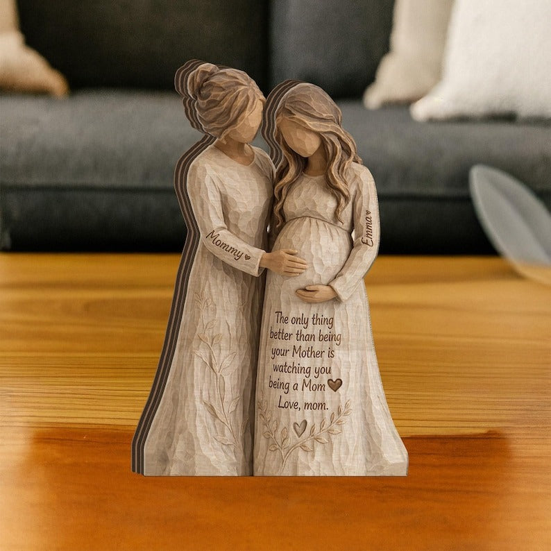 Personalized Pregnant Mom Figurine, Mother Daughter Sculpture