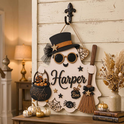 Personalized Halloween Ghost Wooden Door Sign