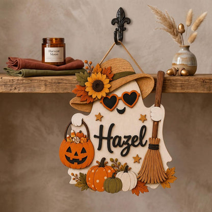 Personalized Halloween Ghost Wooden Door Sign