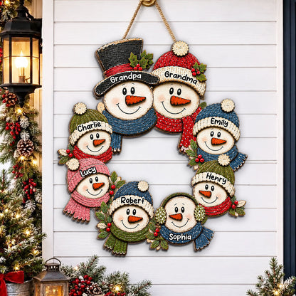 Grandpa Grandma Snowman Wreath - Personalized Wood Sign - Christmas Decoration For Porch, Window, Door