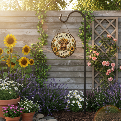 🌻🐂 Highland Cow Sunflower Welcome Sign