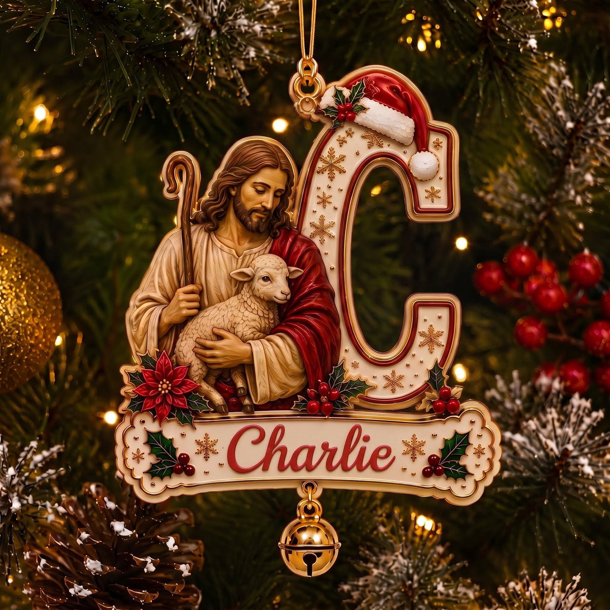 Personalized Jesus The Good Shepherd Initial Christmas Ornament - Custom A‑Z Alphabet Name Keepsake