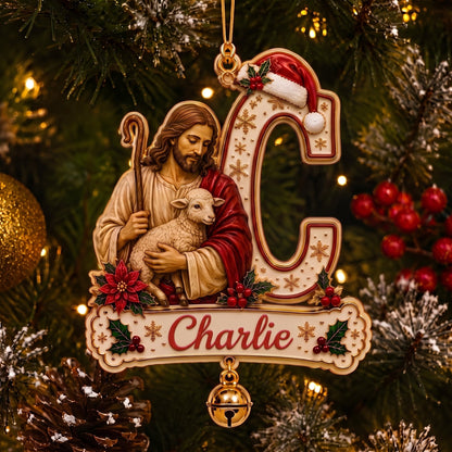 Personalized Jesus The Good Shepherd Initial Christmas Ornament - Custom A‑Z Alphabet Name Keepsake