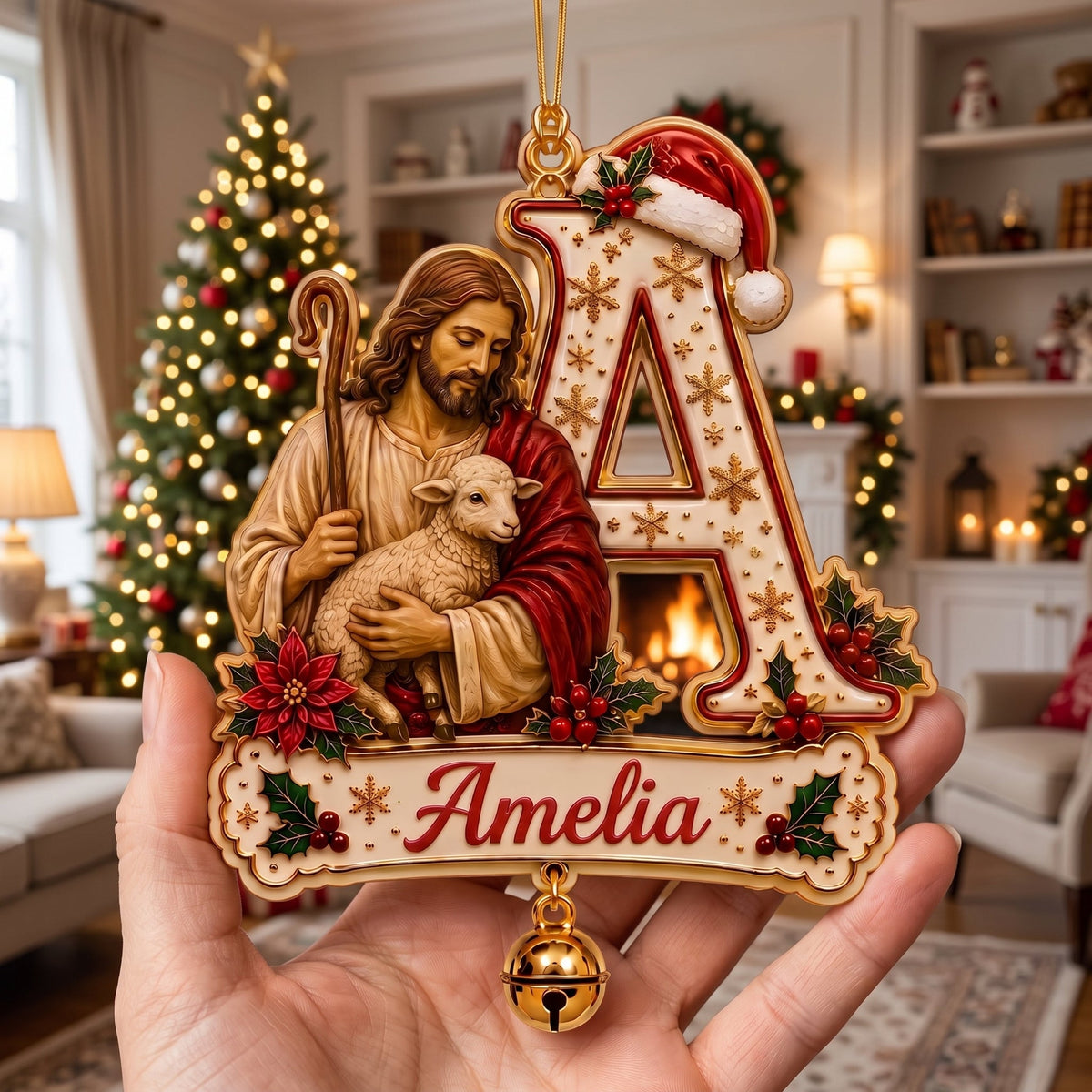 Personalized Jesus The Good Shepherd Initial Christmas Ornament - Custom A‑Z Alphabet Name Keepsake