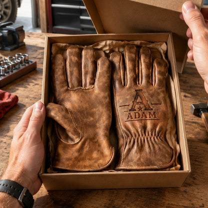 Personalized Vintage Leather Work Gloves