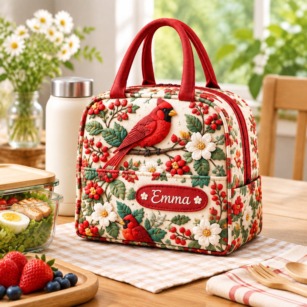 🥪Custom Name Insulated Lunch Bag 🦋 5 Floral Nature Tote Designs