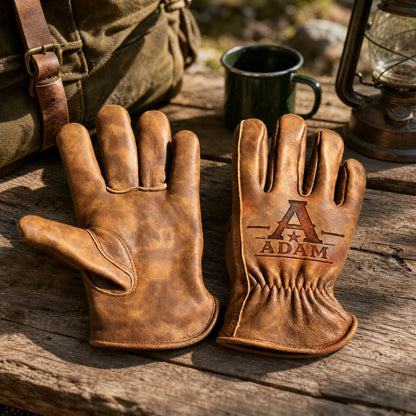Personalized Vintage Leather Work Gloves