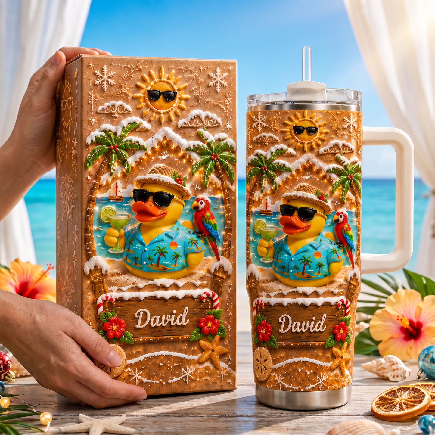 🎁Personalized Tropical Christmas Duck Tumbler