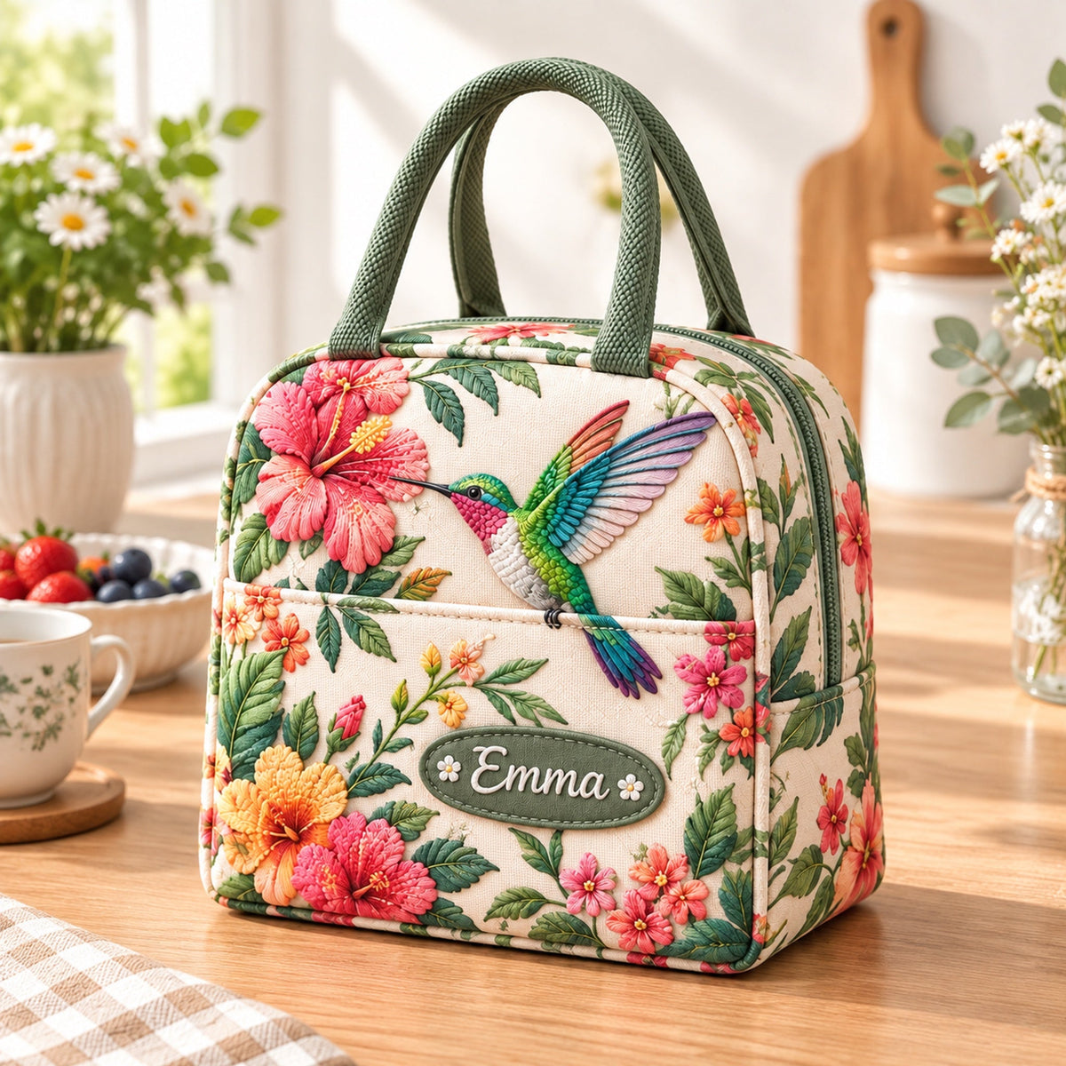 🥪Custom Name Insulated Lunch Bag 🦋 5 Floral Nature Tote Designs