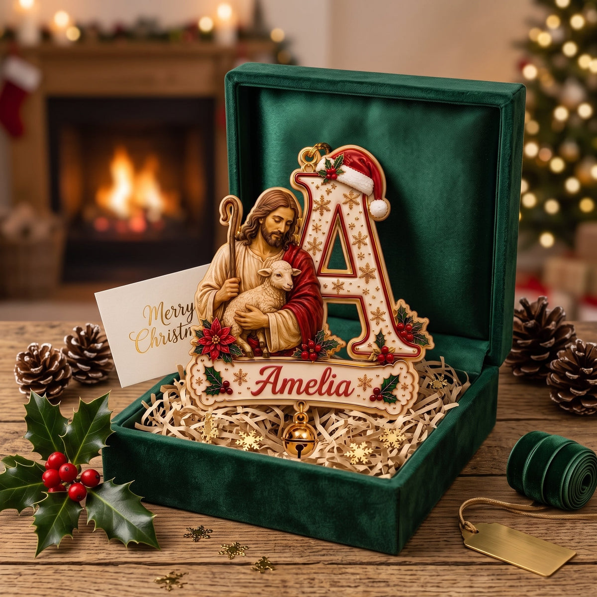 Personalized Jesus The Good Shepherd Initial Christmas Ornament - Custom A‑Z Alphabet Name Keepsake