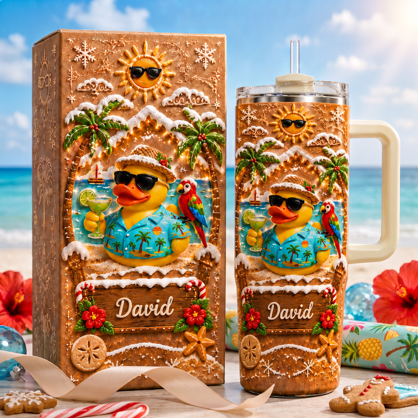 🎁Personalized Tropical Christmas Duck Tumbler