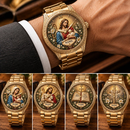 ✝️ Personalized Christian Watch – Custom Name Faith-Inspired Gold Watch