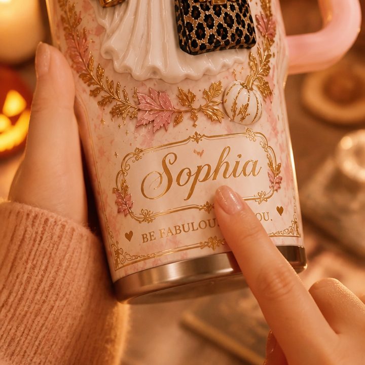 👻 Personalized Vintage Halloween Ghost Insulated Tumbler With Handle, Custom Name Spooky Gift