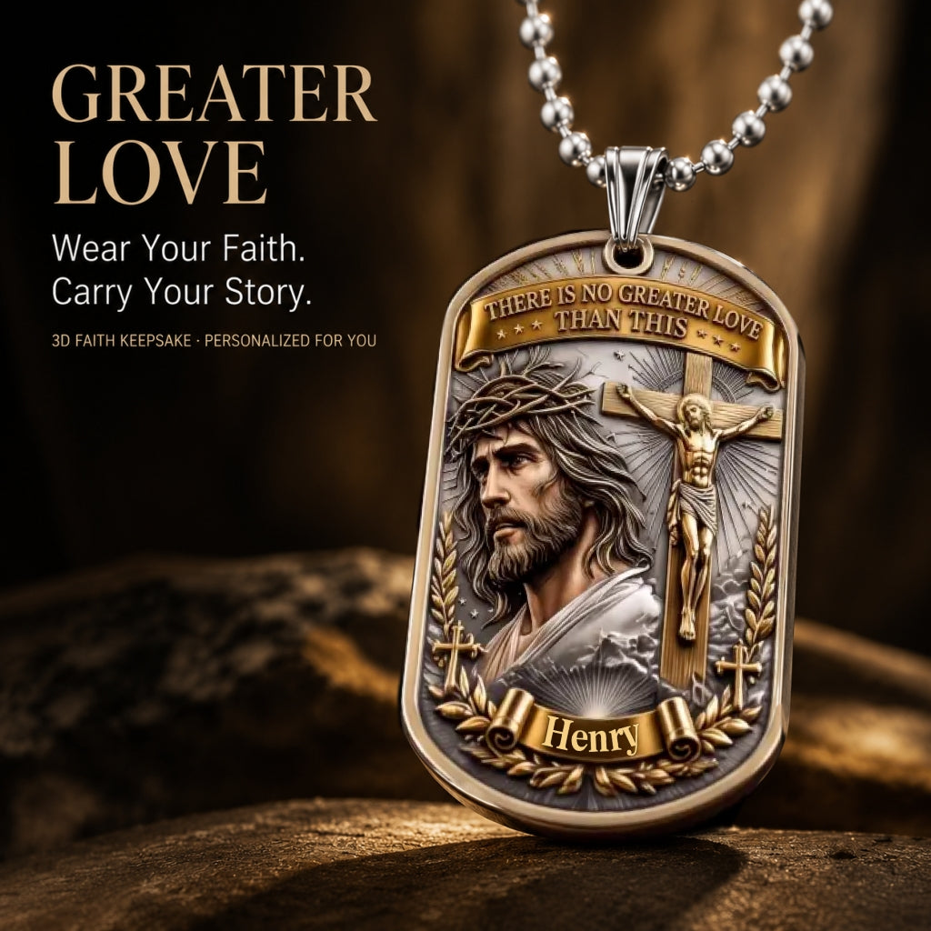 Personalized "Greater Love" 3D Jesus Dog Tag Necklace - Customized Christian Faith Keepsake ✝️❤️