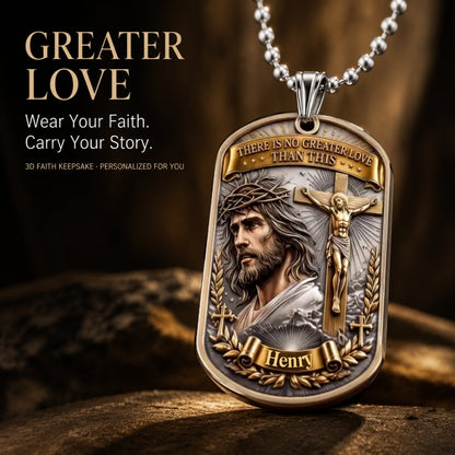 Personalized "Greater Love" 3D Jesus Dog Tag Necklace - Customized Christian Faith Keepsake ✝️❤️